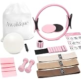 Awakique Pilates Kit, Home Pilates Kit with Ring and Ball Set, Full Body Pilates by Izzy Starter Kit with Resistance Bands, Sliders, Ankle Weights &amp; Dumbbells for Home Workouts
