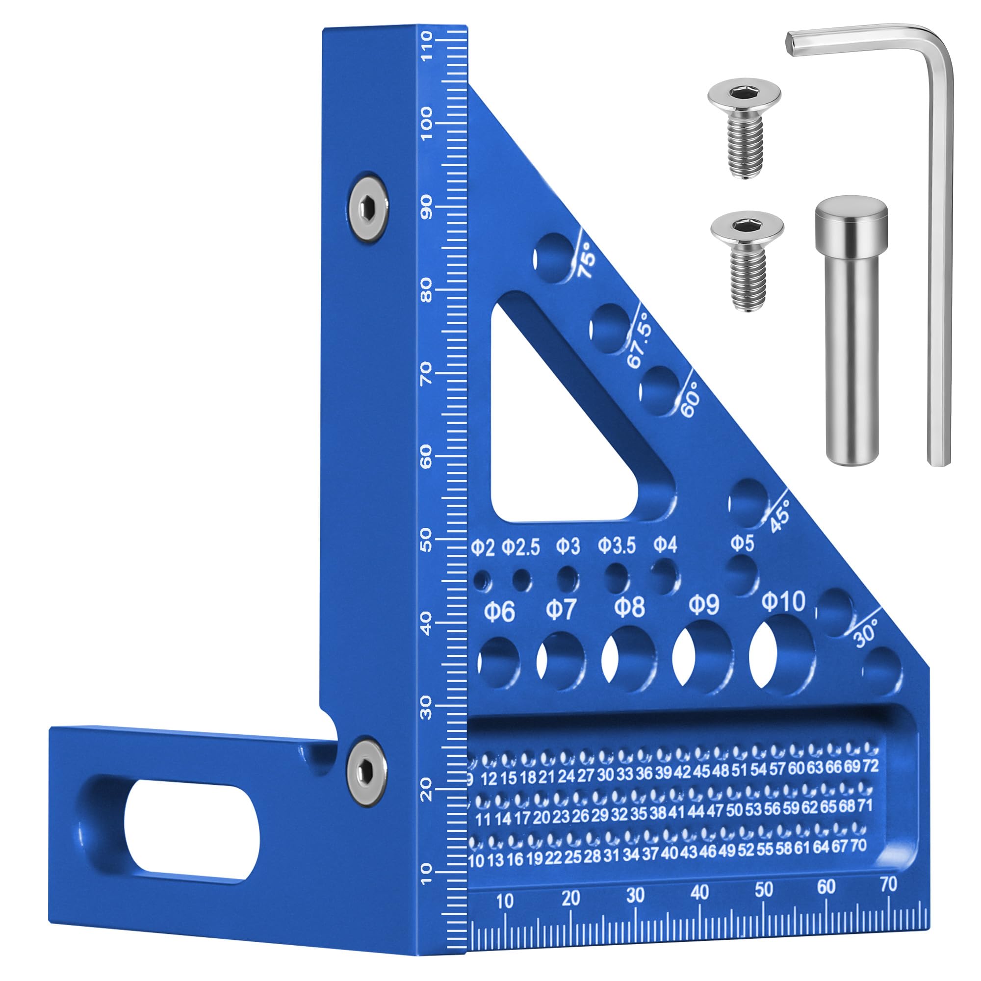 Fentar 3-D Speed Square, 22.5-90° Aluminum Alloy Combination Square, Accurate Carpenters Square with 11 Different Drill Holes and Positioning Aid, Multifunctional Woodworking Tools Set Square, Blue