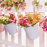 KINGLAKE 10Pcs 10cm Metal Hanging Plant Pots with Detachable Hook White Fence view 4