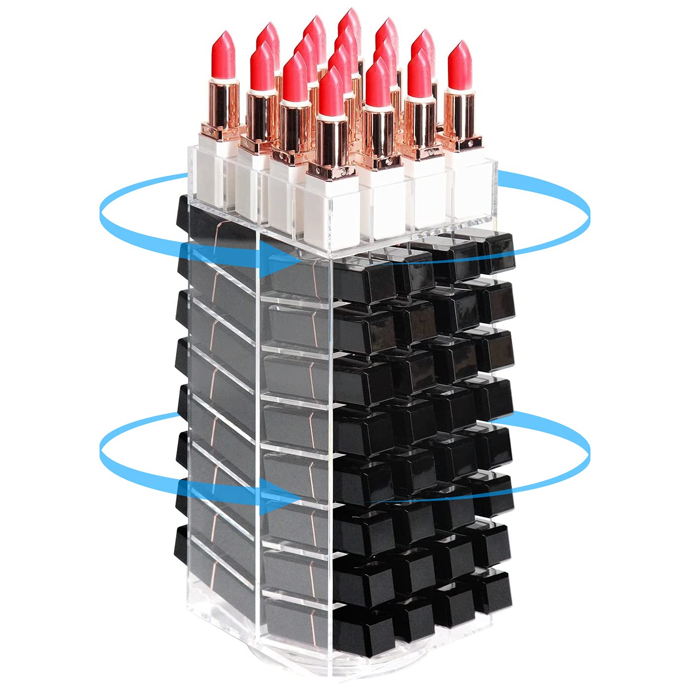 JackCubeDesign 360 Rotating Lipstick Clear Acrylic Display Rack Organiser Stand Lazy Susan Makeup Cosmetics Storage Case Box Carousel Stunning Shelf with 80 Compartments – :MK391A