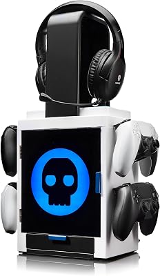 Armadietto da Gaming Con Luce LED Ispirato a PS5 – Porta Controller, Supporto per Cuffie e Organizer per PS4/PS5 & Xbox Series X|S – Con Impostazioni LED Multiple – Merchandising Ufficiale