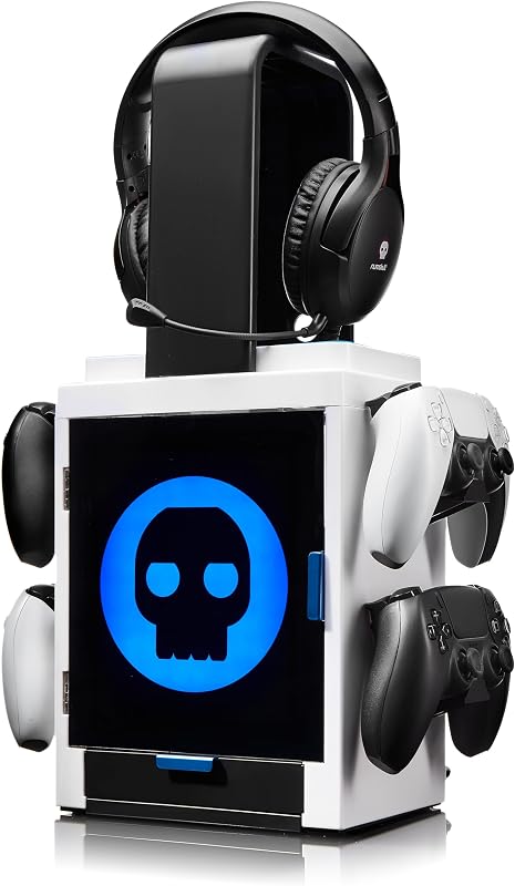 Armadietto da Gaming Con Luce LED Ispirato a PS5 – Porta Controller, Supporto per Cuffie e Organizer per PS4/PS5 & Xbox Series X|S – Con Impostazioni LED Multiple – Merchandising Ufficiale