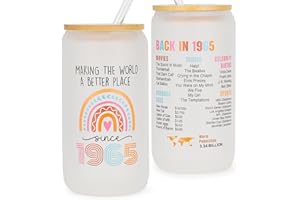 DECZHIYU 60th Birthday Gifts for Women - 1965 60th Birthday Decorations Gifts for Her 50 Year Old Gift Ideas Glass Cup for Woman Mom Wife Grandma Turning 60 Bday Present