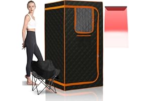Smartmak Portable Infrared Sauna,1 Person Infrared Sauna Box with 660nm Red Light Therapy, Full Size Sauna Tent for Home, Foot Heating Pad, Folding Chair (Orange-1Person)