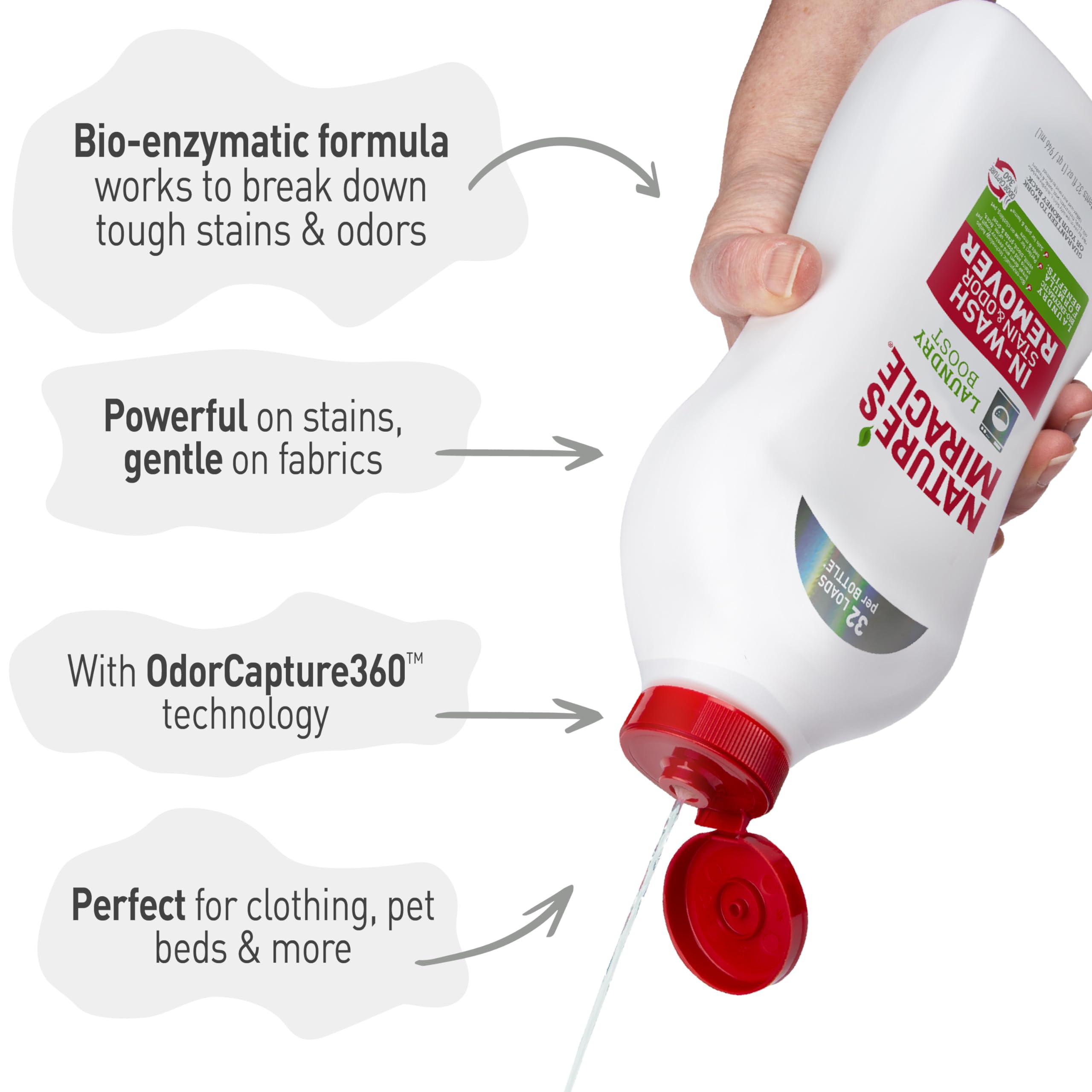 Nature’s Miracle Laundry Boost In-Wash Stain and Odor Remover, 32 Ounces, Laundry Stain and Odor Removing Additive For All Machines