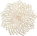 HEYOMART PVC Round Leaf Placemats Set of 6 Gold Heat Resistant Washable