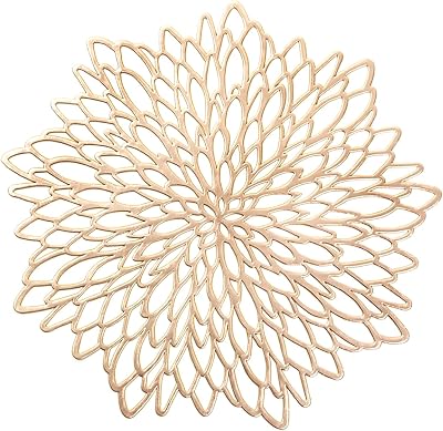 HEYOMART PVC Round Leaf Placemats Set of 6 Gold Heat Resistant Washable