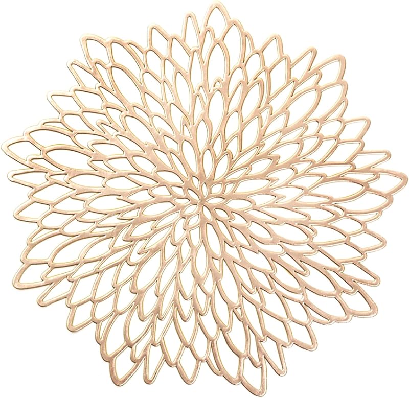 HEYOMART PVC Round Leaf Placemats Set of 6 Gold Heat Resistant Washable