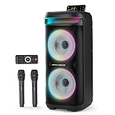 GKD60 Karaoke Machine with 2 Wireless Microphones for Adults, Portable Bluetooth Party Speaker, 500W Peak Power PA System with LED Disco Lights, 6.5'' Speaker Big Sound, 8000mAh Battery for Outdoor