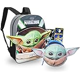 Baby Yoda Backpack and Lunch Box Set - 16" Star Wars Backpack, Lunch Bag, Tote, Stickers, Carabiner, More | Mandalorian Backpack Bundle