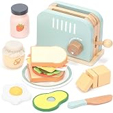 UMU&reg; Wooden Toaster &amp; Sandwich Play Set &ndash; Includes Pop-up Toaster, Sliceable Butter, Kitchen Accessories &amp; More &ndash; Pretend Play Toy for Kids Ages 3 4 5 6