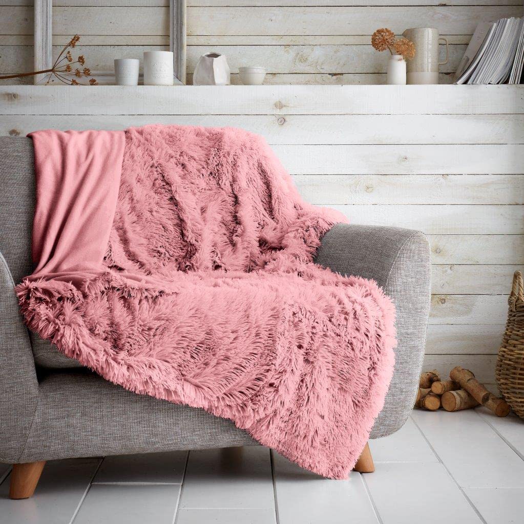 GC GAVENO CAVAILIA Teddy Fleece Throws For Sofas, 1 pcs Fluffy Bed Blankets, Snuggle Warm Throw Blanket, Pink, 150X200 Cm