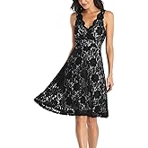 MISS MOLY Women's Floral Lace Overlay Fit and Flare Dress Sexy V-Neck Knee Length Elegant Party Wedding Dress