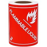 Hybsk 100pcs Flammable Liquid Warning Labels Class 3 Hazard Self Adhesive Stickers 4 x 4 Inch Warning Glossy Paper Labels (Class 3)