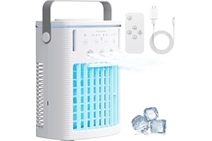 BRIGIN Portable Air Conditioners, 1000ml Portable AC Unit with Remote Control, Powerful 3 Speeds 7 Colors LED Evaporative Air Cooler with Timer, Personal Mini Air Conditioner Portable for Room Office Bedroom