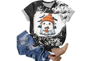 GENERIC Halloween Shirts for Women 2025 Cute Ghost Shirt Fall Pumpkin Tshirt Coffee Graphic Tees Casual Short Sleeve Tops