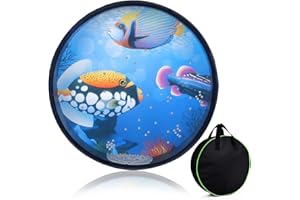 AEMROVI Ocean Drum 10" Sea Drum, Hardwood Shell Wave Beads with Fish Pattern Design - Sound Healing Instrument for Meditation, Yoga, Relaxation (Includes Round Carry Bag)