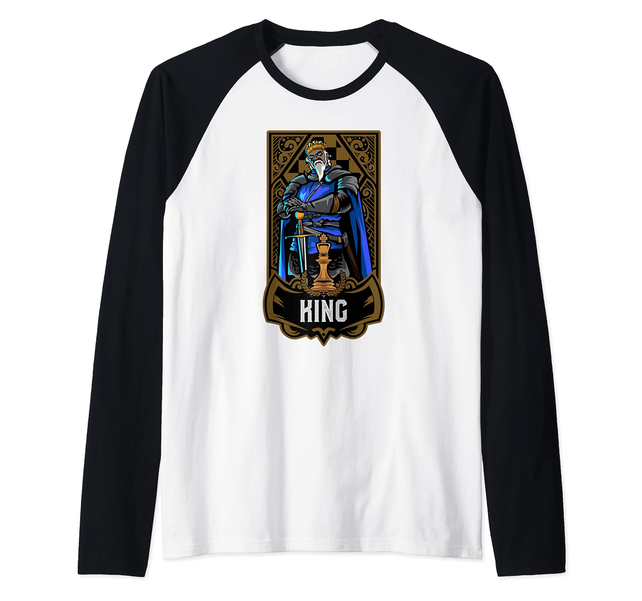 King Chess Game Piece Chess Club Players Gambit Blue Team Raglan Baseball Tee