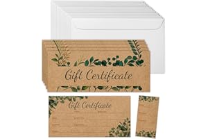 SHIEL-EVEN 50 SETS Gift Certificates for Business, Blank Kraft Gift Cards Certificates with Envelopes, Gift Certificates for Salon Restaurants Spa Marriage Birthday Client Christmas Vouchers - Retro leaf