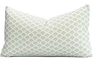 Crumbs Home Modern Farmhouse Fall Linen Indoor Outdoor Lumbar Pillow Cover Only, 12"x20" Water Repellent for Patio, Backyard, Couch, Light Green Neutral Ravenala Palm Tree