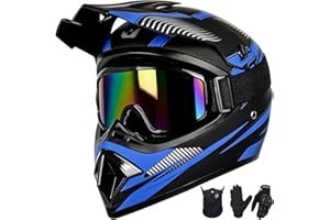 Yesmotor Youth Dirt Bike Helmet Set Includes Gloves, Goggles, Mask, Ideal Helmet for Kids 8-14, Premium Safety Gear for Dirt Bike Helmets Enthusiasts - DOT Approved (Dark Blue,S)