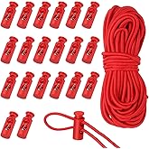 uxcell 20 Pcs Plastic Cord Locks & 16 ft Elastic Cord, Double-Hole Toggles for Drawstrings End Stopper Fastener Slider Toggles Clip for Shoelaces Backpacks Replacement, Red