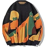 Aelfric Eden Graphic Sweaters Color Blocking Cat Sweater Vintage Oversized Crewneck Knit Pullover Christmas Tops