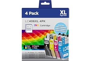 GSGSC LC406XL Ink Cartridges Compatible for Brother LC406XL LC406 High Yield Work with Brother MFC-J4535DW MFC-J4335DW MFC-J5855DW MFC-J6555DW MFC-J6955DW Printer(Black, Cyan, Magenta, Yellow, 4 Pack)