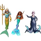 Mattel Disney Toys, Collectible Set of 3 Fashion Dolls with Ariel, King Triton & Ursula in Signature Outfits, Inspired by The Little Mermaid