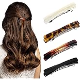 Heclia French Barrette Hair Clips for Women 8PCS 2.56 Inch Small Tortoise Shell Hair Clips for Fine Thick Thin Hairs No Slip Barrettes with Leopard Amber Black White Colors Head Accessories