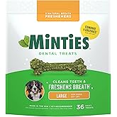 Minties Mint Dental Chews for Dogs, Large Breeds 50+ lbs, 36 Ct | Vet-recommended mint dental bone; scrubs teeth as dogs chew; fights plaque, tartar &amp; bad breath; no soy/wheat/corn