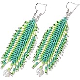 Handmade Beaded Tassel Earrings - Statement Seed Bead Earrings with Genuine Pearl, Boho Beaded Fringe Earrings for Women