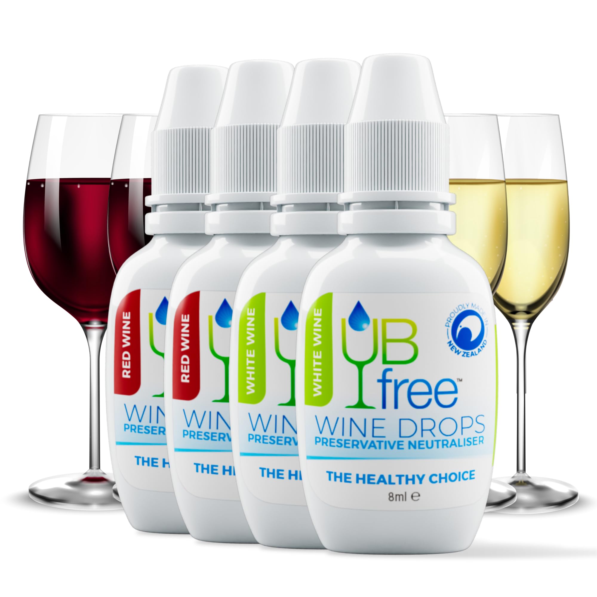 UBfree Wine Drops - 4 Pack Red & White - Sulfite and Histamine Remover for Red and White Wine - Natural, Odorless, Tasteless, Reduces Headaches and Allergies - Portable