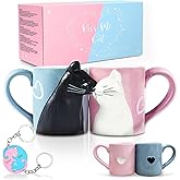 MengCat Couple Gifts Kissing Cat Coffee Mug Set Engagement Gifts for Couples Mr and Mrs Presents Anniversary Wedding Gift for Couple 2026 Cute Mugs Gift Cat Mugs for Cat Lovers