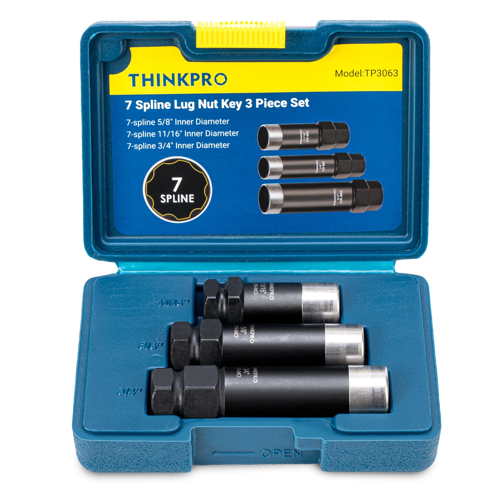 Photo 1 of 7 Spline Lug Nut Socket Set,3 Piece Lug Nut Key Kit 5/8" 11/16" 3/4" for M14x1.5, M14x1.5, M14x2 Tuner Lug Nuts Removal Tool Kit with Hard Case?,Double Layer Reinforcement,Cr-Mo Steel?? (3 Piece Set)