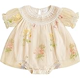Baby Girl Tulle Tutu Romper Dress Flower Embroidery Short Sleeve Fairy Smocked Dresses Party Princess Sundress
