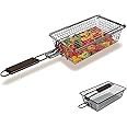 Yukon Glory™ Premium Grilling Basket, Designed Grill Vegetables, Seafood, Poultry and Meats, Unique Locking Mechanism to Easily Flip Food, Foldable Handle for Compact Storage
