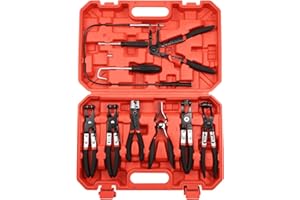 Geartronics Hose Clamp Pliers 9PCS Automotive Wire Long Reach Hose Clamp Removal Kit for Fuel Oil & Water Hoses with Flexible Wire Clic R Type Swivel Jaw