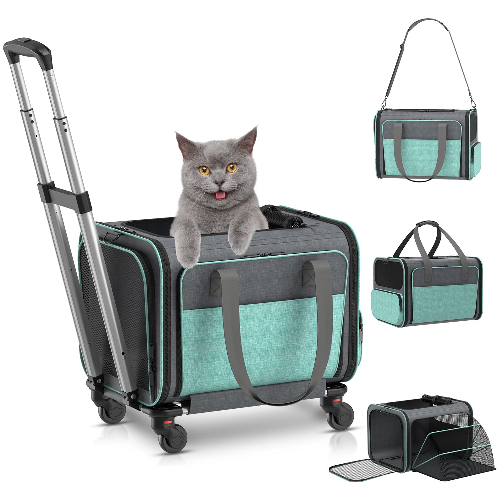 Photo 1 of Cat Carrier with Wheels Airline Approved: Betopet Expandable Rolling Dog Carrier for Small Dog Under 20lbs - Cat Soft Carrier Pet Travel Bag TSA Approved Under Seat for Airplane Transport Flight