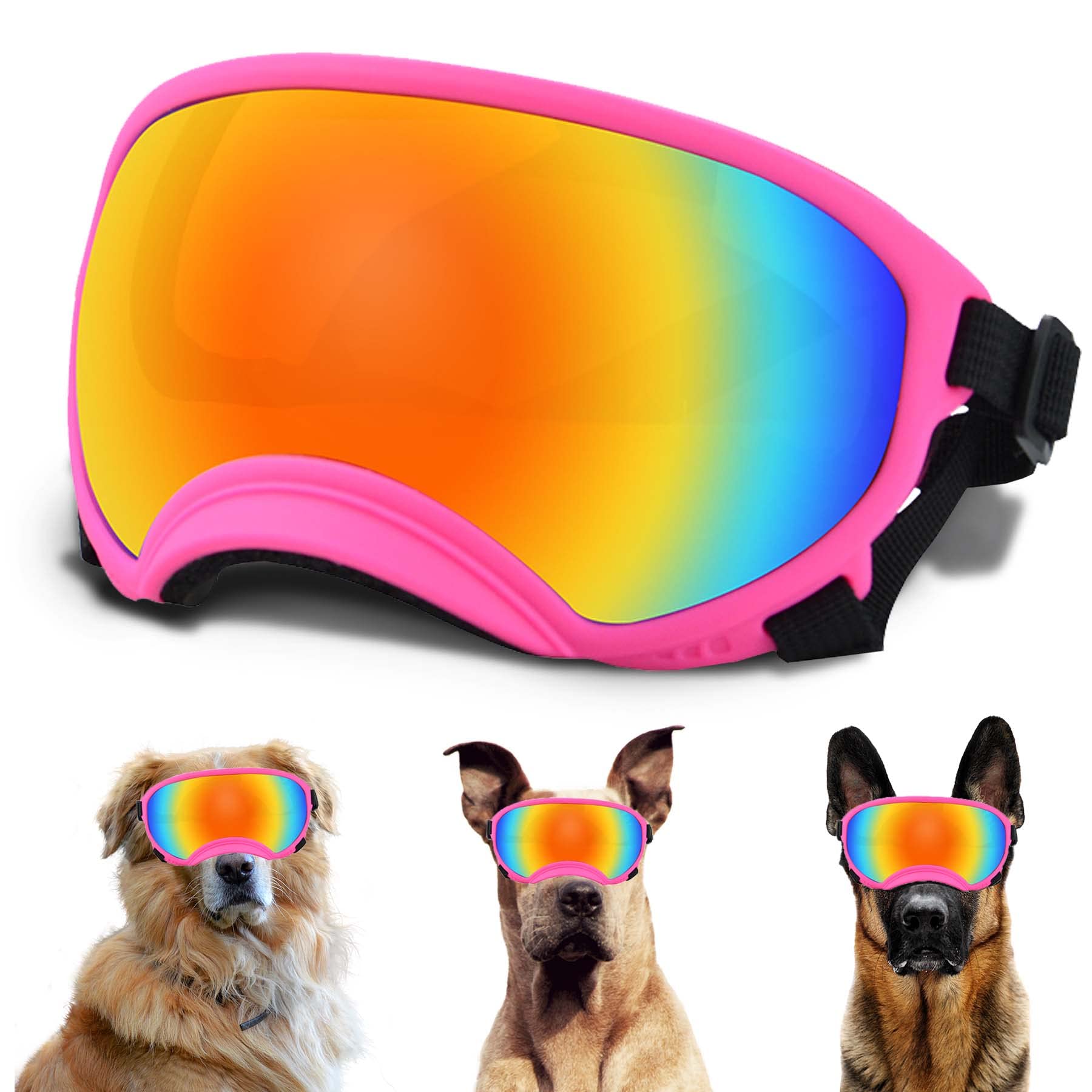 Dog Sunglasses, Dog Goggles with Adjustable Strap, UV Protection, Windproof, Suitable for Large Medium-Dogs, Dogs Eyes Protection