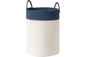 LA JOLIE MUSE Woven Basket Rope Storage Baskets - Large Cotton Organizer, Basket for Baby Blanket, Kids Toy Nursery Laundry Basket Navy Blue XL