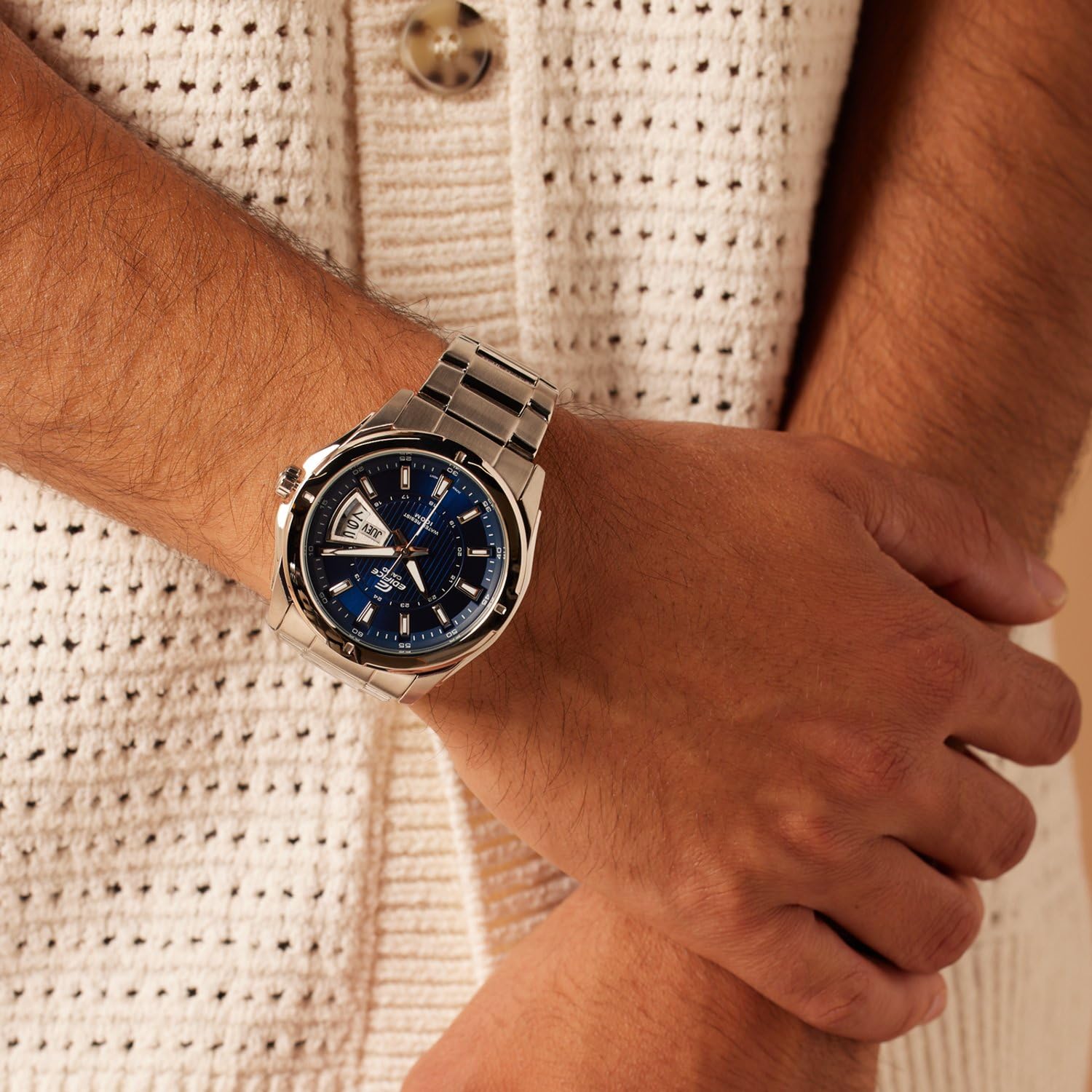 Casio HerrenArmbanduhr Analog Quarz Edelstahl EF-129D-2AVEF