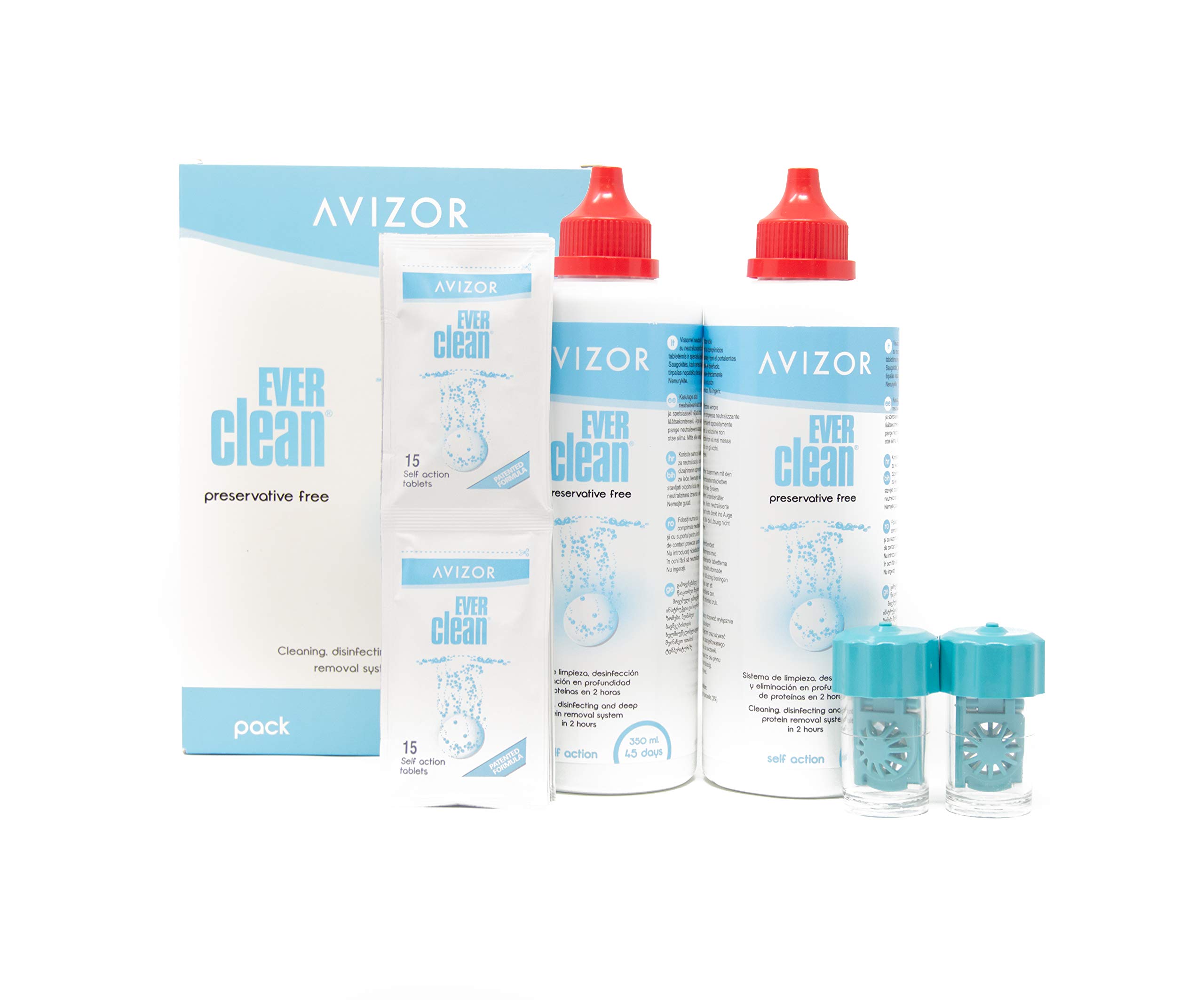 Avizor Ever Clean Without Preservative Cleaning, Disinfecting and Total Protein Removal System - 2 x 350 Millilitre 90 tabs - 90 Days