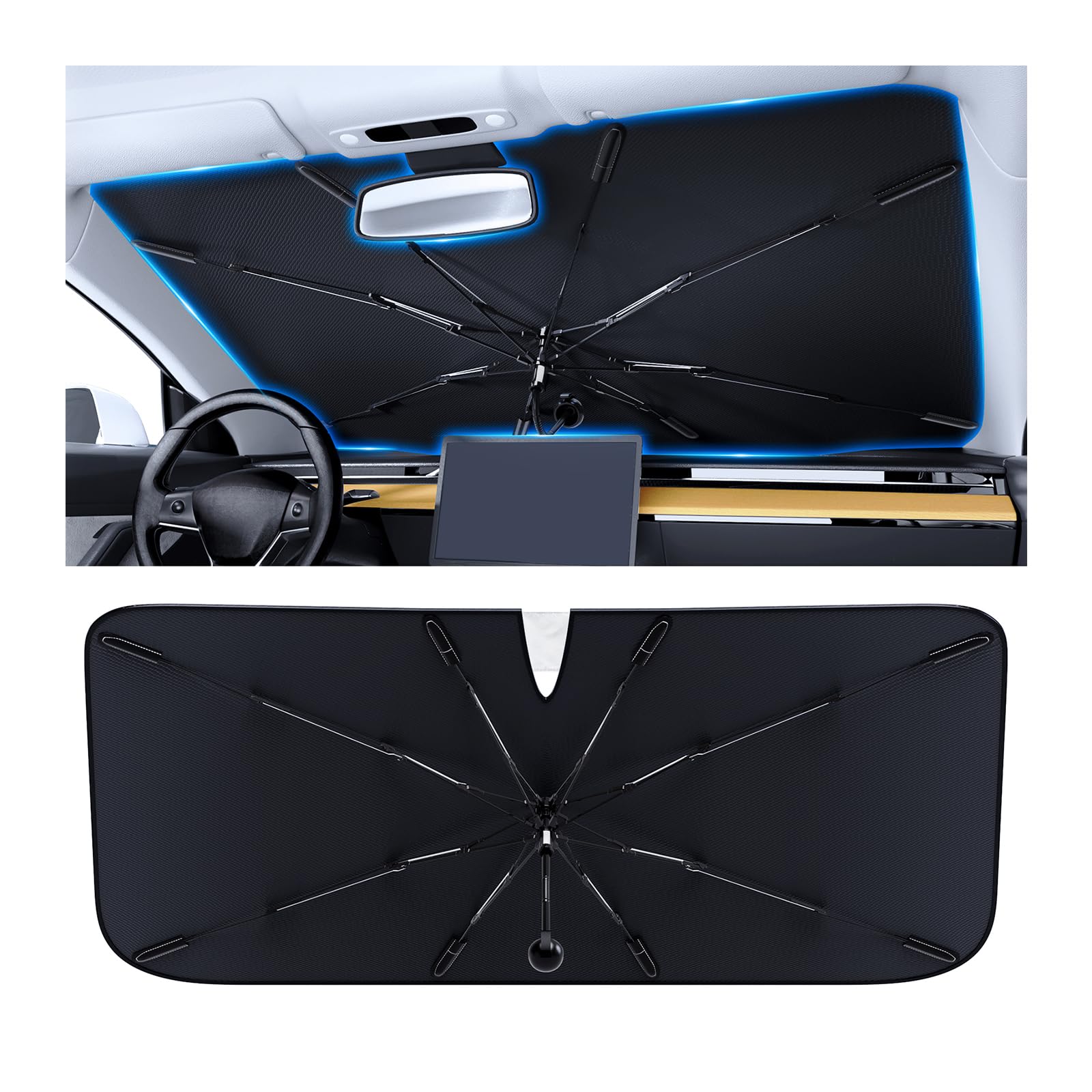 Photo 1 of ?2026 Upgraded? Classy Umbrella | Windshield Sun Shade for Four-Door Sedan and Large | Keep Cool & Protect Interior | Reliable UV Blocker&Heat Shield | Car Window Shades | Medium (57"x32")