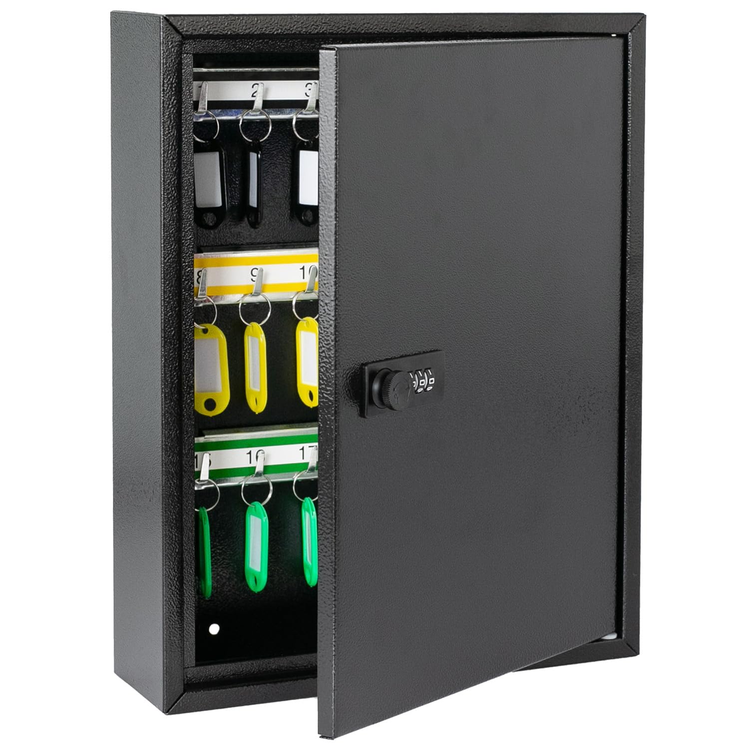 HMF 13642-02 Key Cabinet with Number Code, Large Key Cabinet, 42 Hooks, 35 x 27 x 8 cm, Black