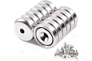 KEUKENKET 12Pcs Super Strong Neodymium Magnets with Holes, Ring Rare Earth Heavy Duty, Small Round Base Cup Countersunk Magnets for Kitchen Craft Wood DIY Holding Tools Hanging (16x5 Hole 3.5mm)