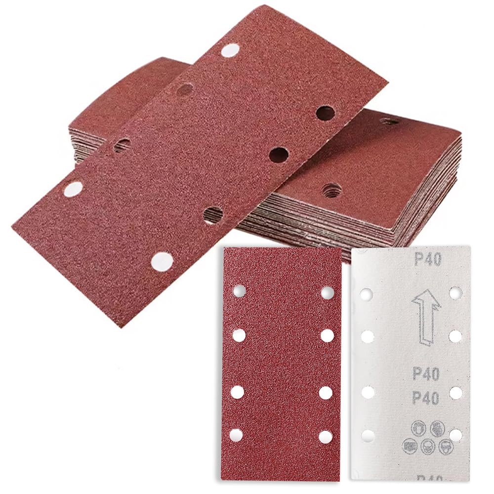 Sandpaper for Electric Sander Sander Pads Sanding Sheets 40 Grits 30 Pcs 93 x 185mm Electric Sander Pads Sanding Pads Square Hook and Loop Sandpaper 8 Holes Polishing Rust Removal Fit Sander