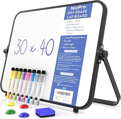 Nicpro Dry Erase Small Whiteboard A3 30x40cm Magnetic Dual Sided with Stand