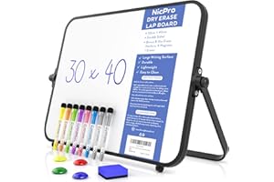 Nicpro Dry Erase Small Whiteboard A3 with Non-Slip Stand, 12 x 16'' Double Sided Magnetic Desktop White Board with 8 Pens, Er