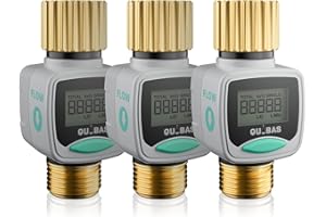 [3 Pack] QUOBAS Water Flow Meter for RV and Garden Hose, Gallon/Liter Counter to Gauge Flow Rate, Ideal to Monitor Water Tank Filling and Measure Water Usage, Brass Metal Inlet and Outlet